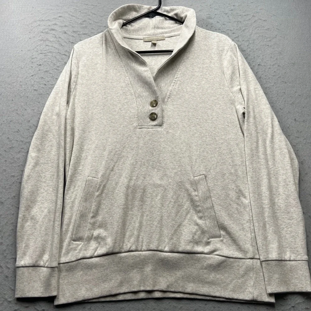 Banana Republic Mens M Oatmeal Heather Button Collar Pullover Sweatshirt 1714
